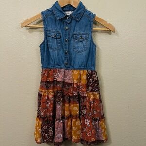Knit Works Girl's Western Dress Sleeveless Collar Tiered Blue Multi Size XS (7?)